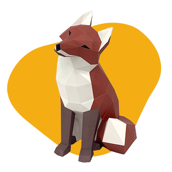 Fox Sitting - papercraft kit low-poly style