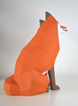 Fox Sitting - papercraft kit low-poly style